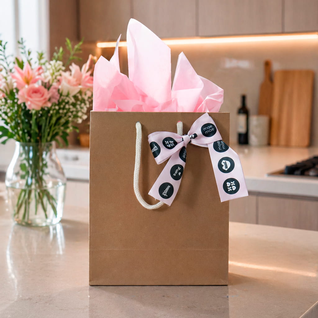 Gift Bag with Pink Tissue & Satin Ribbon